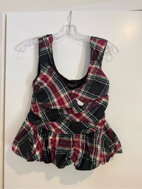 NWT J. Crew Plaid Taffeta Peplum Tank Top size 8